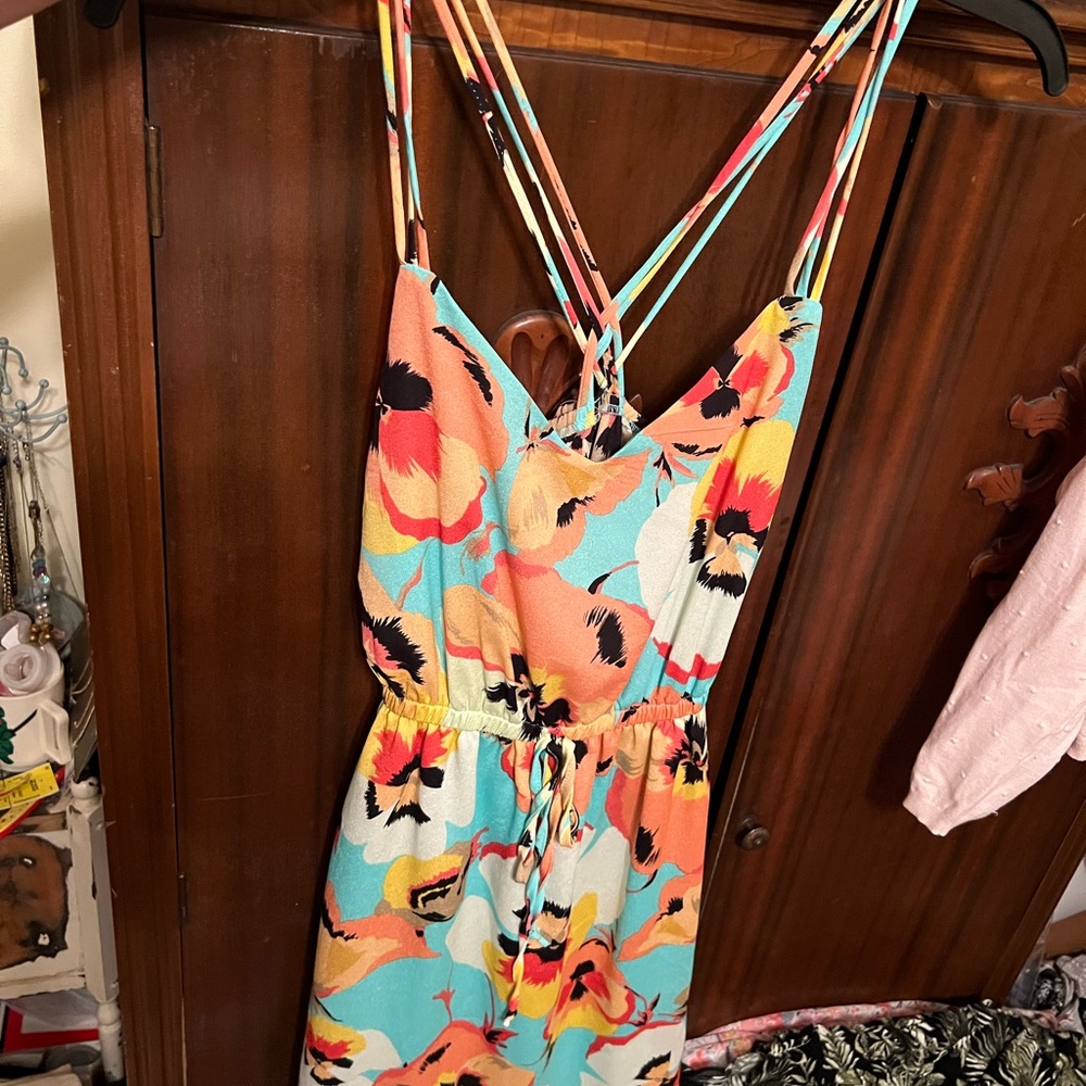 BeBop Aqua and Coral Floral Girls' Romper